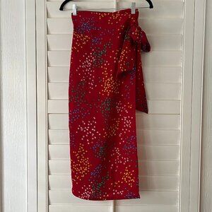 Never Fully Dressed Red Midi Skirt with Multicolor Dots